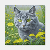 Schattigee Grijze Kat met Gele Ogen Ai Art Magneet (Voorkant)