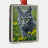 Schattigee Grijze Kat met Gele Ogen Ai Art Metalen Ornament (Rechts)