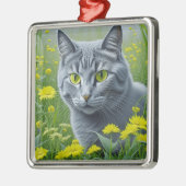 Schattigee Grijze Kat met Gele Ogen Ai Art Metalen Ornament (Links)