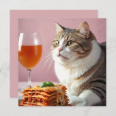 Schattigee Grijze Kat met Lasagne en Wijnglas (Voorkant / Achterkant)