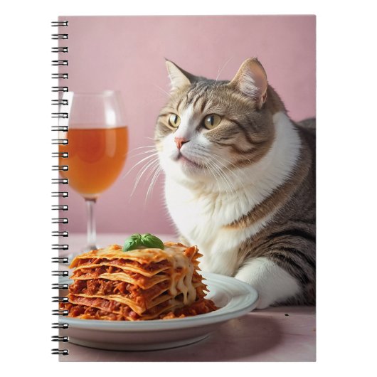 Schattigee Grijze Kat met Lasagne en Wijnglas Notitieboek (Voorkant)