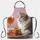 Schattigee Grijze Kat met Lasagne en Wijnglas Schort (Voorkant)