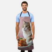 Schattigee Grijze Kat met Lasagne en Wijnglas Schort (Gedragen)