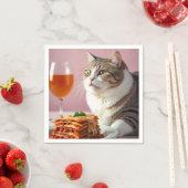 Schattigee Grijze Kat met Lasagne en Wijnglas Servet (Insitu)
