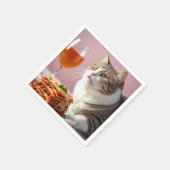 Schattigee Grijze Kat met Lasagne en Wijnglas Servet (Hoek)