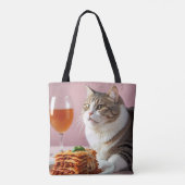 Schattigee Grijze Kat met Lasagne en Wijnglas Tote Bag (Achterkant)