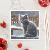 Schattigee Grijze Kat op een Bench in the Snow Servet (Insitu)