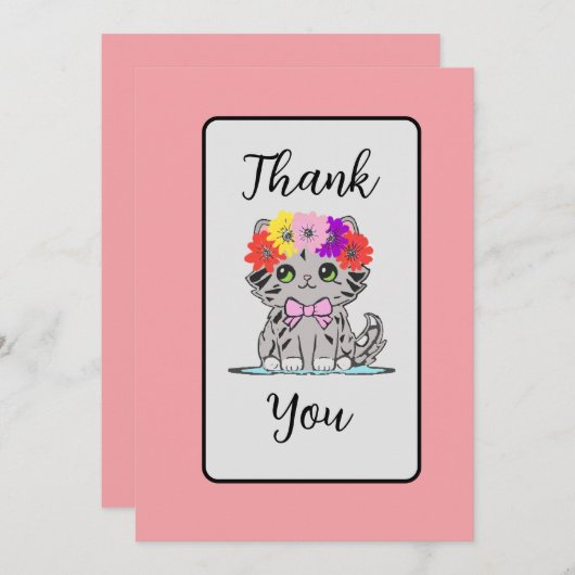 Schattigee grijze kat plat dank u kaart (Voorkant / Achterkant)
