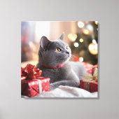Schattigee grijze kat viert kerst canvas afdruk (Voorkant)