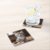 Schattigee Grijze Kitten Glimlachende Onderzetter  (Insitu)