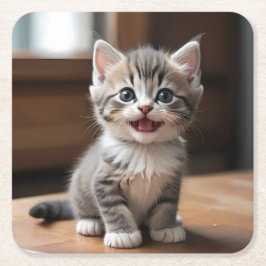 Schattigee Grijze Kitten Glimlachende Onderzetter 