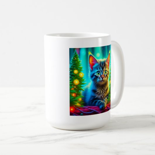 Schattigee Grijze Kittens met Kerstbomen Koffiemok (Voorkant rechts)