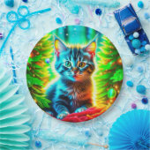 Schattigee Grijze Kittens met Kerstbomen Papieren Bordje (Feest)