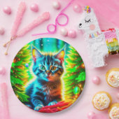 Schattigee Grijze Kittens met Kerstbomen Papieren Bordje (Feest)