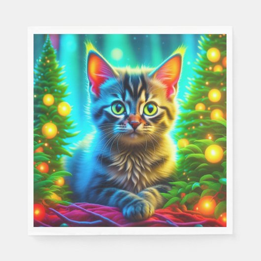 Schattigee Grijze Kittens met Kerstbomen Servet (Voorkant)