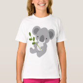 Schattigee Grijze Koala Beer Baby met Green Leaf T-shirt (Voorkant)