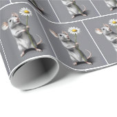 Schattigee grijze muis met witte madeliefje cadeaupapier (Rol Hoek)