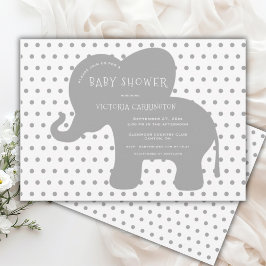 Schattigee grijze olifant Polkadots Baby shower Kaart