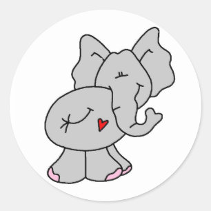 Schattigee grijze olifant ronde sticker