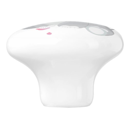 Schattigee Grijze Olifant Roze Japans Kersenbloese Keramische Knop (Zijkant)