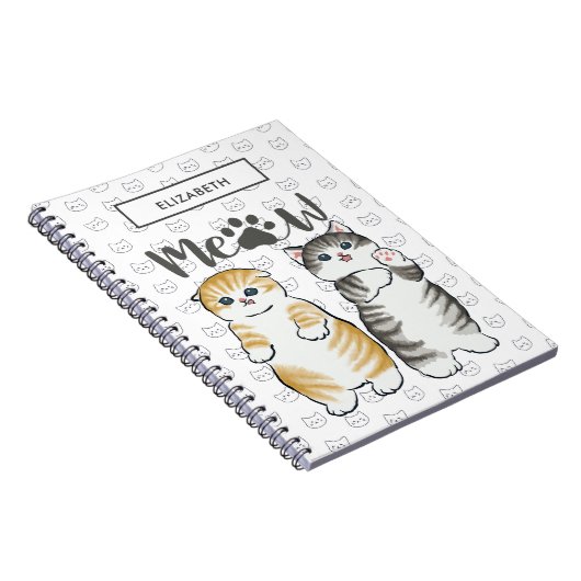 Schattigee grijze & oranje katten met kattenpootpr notitieboek (Rechterzijde)