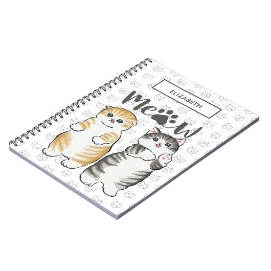 Schattigee grijze & oranje katten met kattenpootpr notitieboek (Linkerzijde)