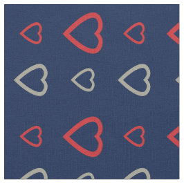 Schattigee Grijze Rode Harten Patroon Midnight Blu Stof