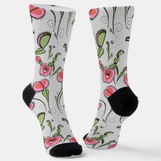 Schattigee Grijze & Roze Venus Flytrap Geplakt Op Sokken (Gebogen)