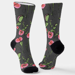 Schattigee Grijze & Roze Venus Flytrap Geplakt Op  Sokken