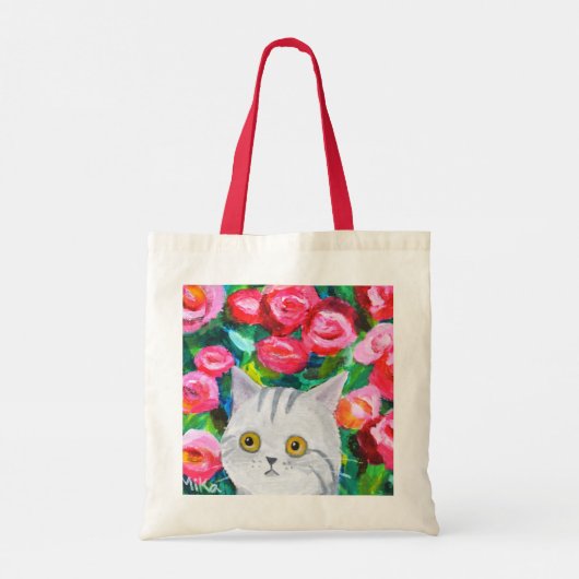 Schattigee Grijze Tabby Kat met Bloemen  Mama cade Tote Bag (Achterkant)