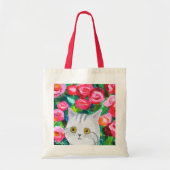 Schattigee Grijze Tabby Kat met Bloemen Mama cade Tote Bag (Voorkant)