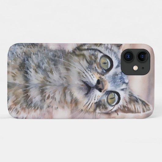 Schattigee Grijze Tabby Kitten Art Telefoonhoes Case-Mate iPhone Case (Achterkant (horizontaal))