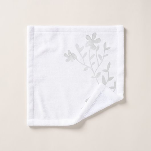 Schattigee Grijze Waterverf Bloemen Monogrammed Bad Handdoek (Wasdoekje)