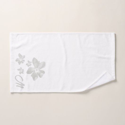 Schattigee Grijze Waterverf Bloemen Monogrammed Bad Handdoek (Handdoek)