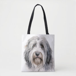 SCHATTIGEE GRIJZE & WITTE BEBAARDE COLLIE DOG TOTE BAG