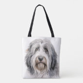 SCHATTIGEE GRIJZE & WITTE BEBAARDE COLLIE DOG TOTE BAG (Achterkant)