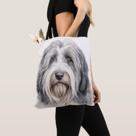 SCHATTIGEE GRIJZE & WITTE BEBAARDE COLLIE DOG TOTE BAG