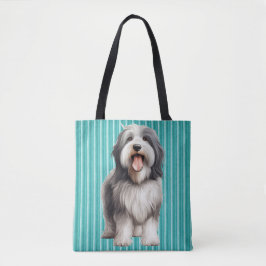 SCHATTIGEE GRIJZE & WITTE BEBAARDE COLLIE DOG TOTE BAG