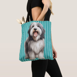 SCHATTIGEE GRIJZE & WITTE BEBAARDE COLLIE DOG TOTE BAG