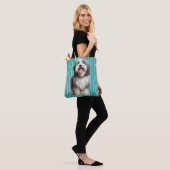 SCHATTIGEE GRIJZE & WITTE BEBAARDE COLLIE DOG TOTE BAG (Op model)