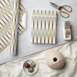 Schattigee grijze witte en gouden strepen kerst cadeaupapier