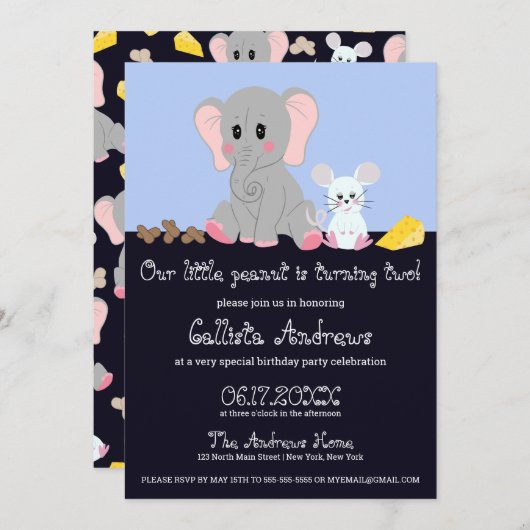 Schattigee Grijze Witte Olifant Muis Pinda Verjaar Kaart (Voorkant / Achterkant)