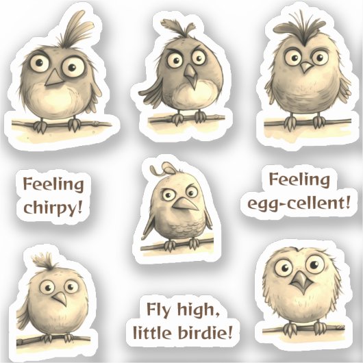 Schattigee grillen Vogels 1 sepia Sticker (Voorkant)