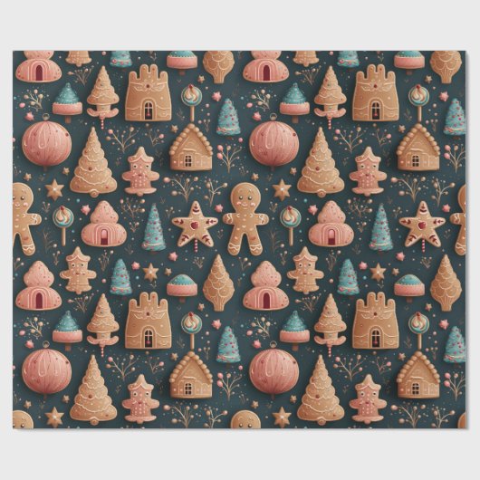 Schattigee grillige 3D peperkoek kerst Cadeaupapier (Vlak)