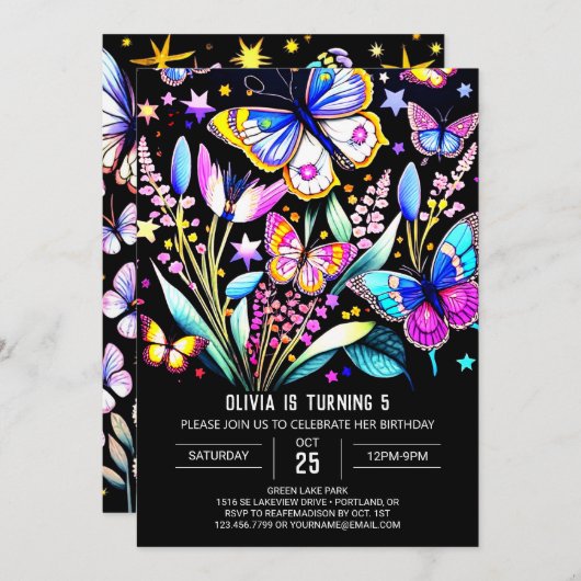 Schattigee grillige afdrukbare vlinder verjaardag kaart (Voorkant / Achterkant)