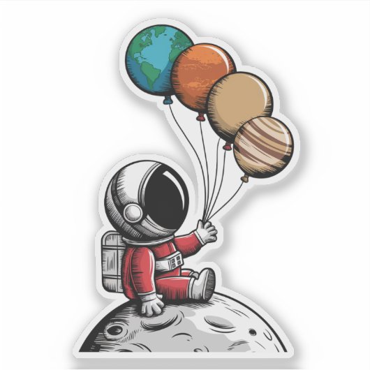 Schattigee grillige astronaut, Planet Outer Space, Sticker (Voorkant)