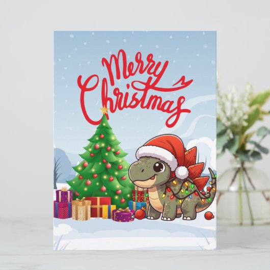 Schattigee/grillige baby Christmas stegosaurus Feestdagenkaart (Staand voorkant)
