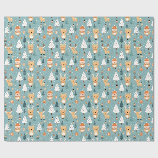 Schattigee grillige Baby Herten en Beer Patroon Cadeaupapier (Vlak)