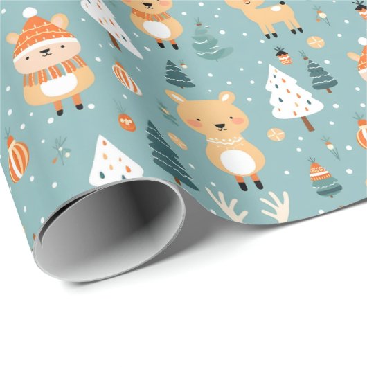 Schattigee grillige Baby Herten en Beer Patroon Cadeaupapier (Rol Hoek)