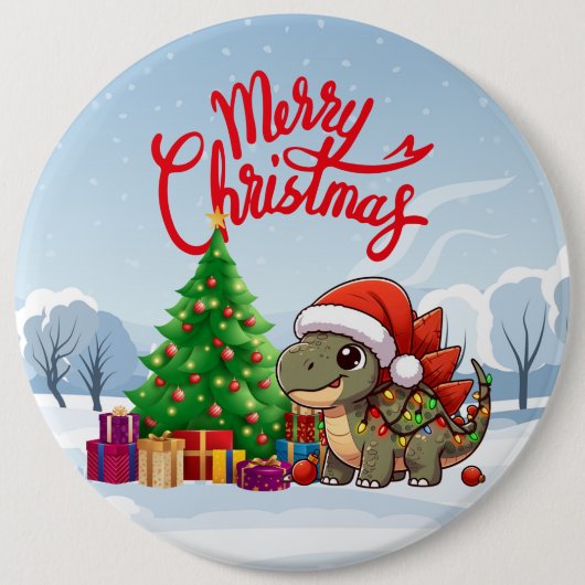 Schattigee/grillige baby kerstdino ronde button 6,0 cm (Voorkant)